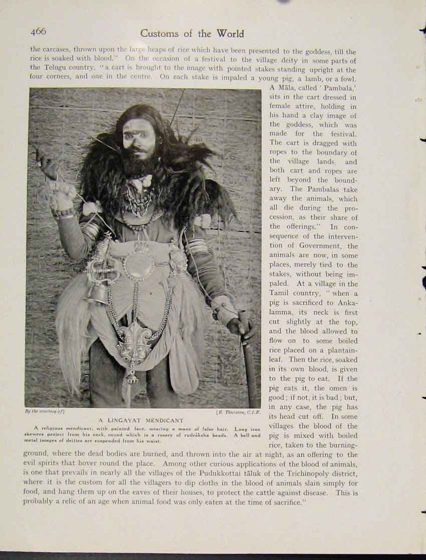 Original Old Vintage Print C1931 Lingayat Mendicant Pambalas Religious Photo