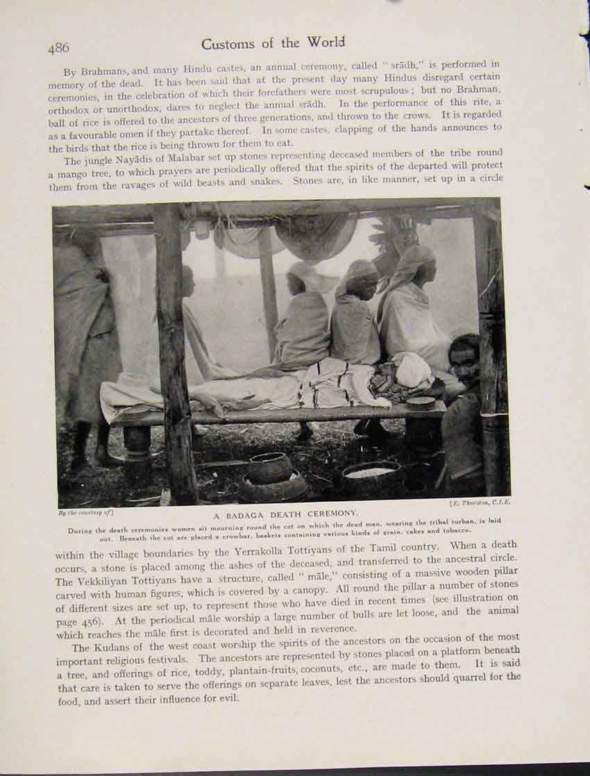 Original Old Vintage Print Badaga Death Ceremony Tribal Turban Photo C1931 20th