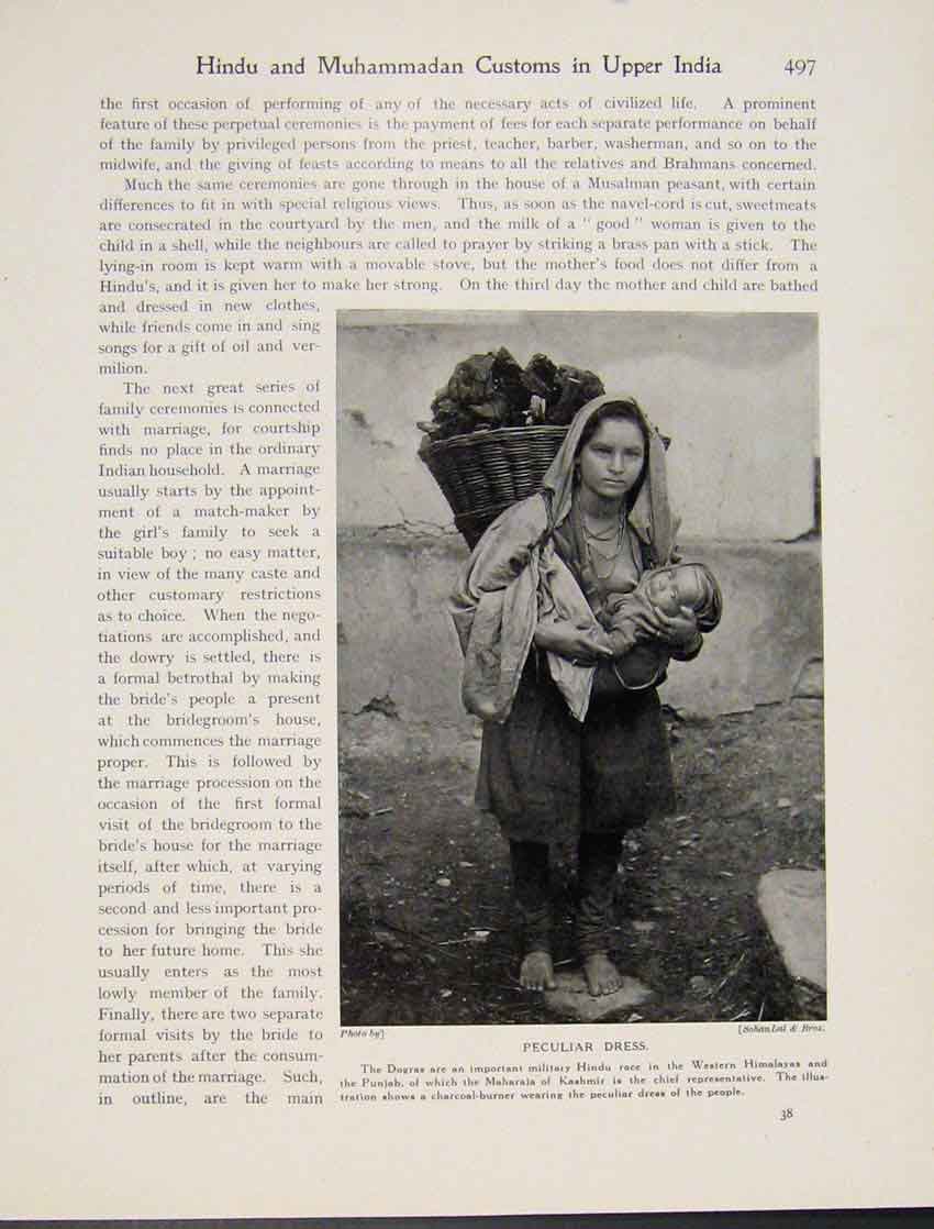 Original Old Antique Print Peculiar Dress Dogras Hindu Himalayas Photo