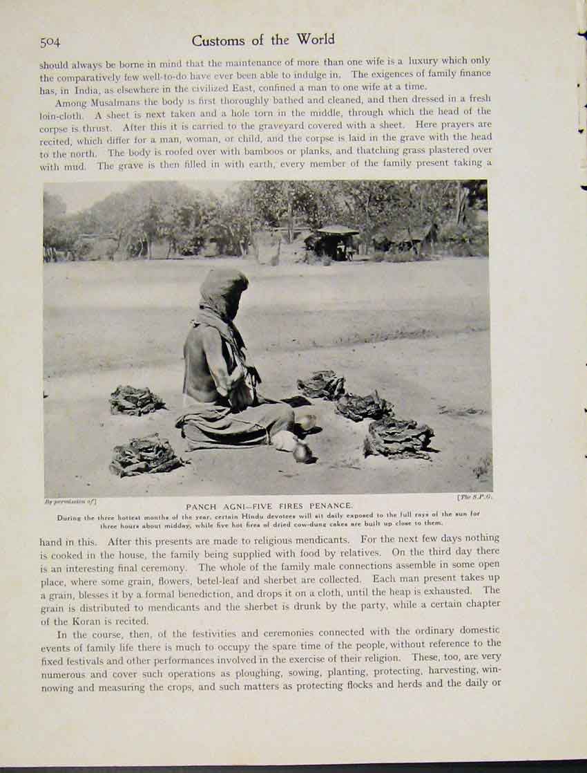 Original Old Vintage Print Panch Agni Five Fires Penance Hindu C1931 Photo 20th