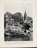 Original Old Vintage Print Hindu Crematorium Benares River Temple Boat C1931