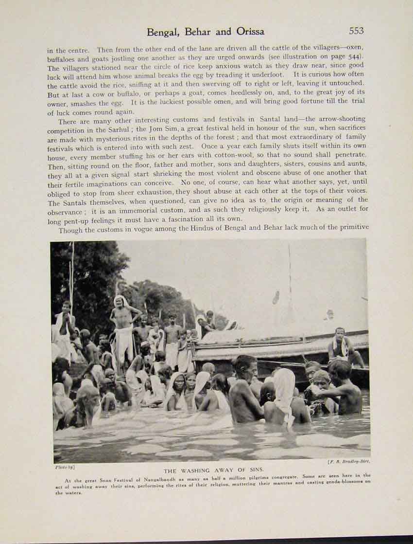 Original Old Antique Print Bengal Behar Orissa Washing Away Sins Photograph