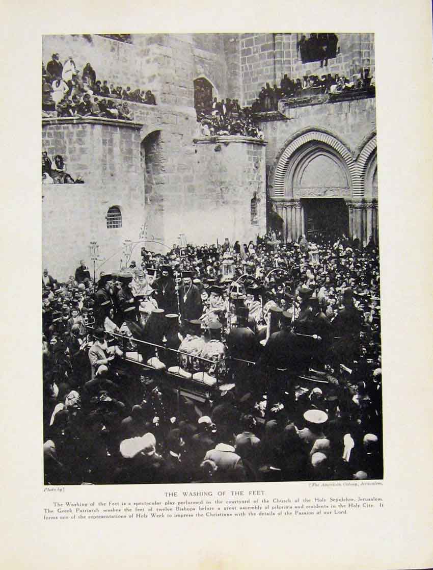 Original Old Antique Print Palm Sunday Jerusalem Church HSepulchre
