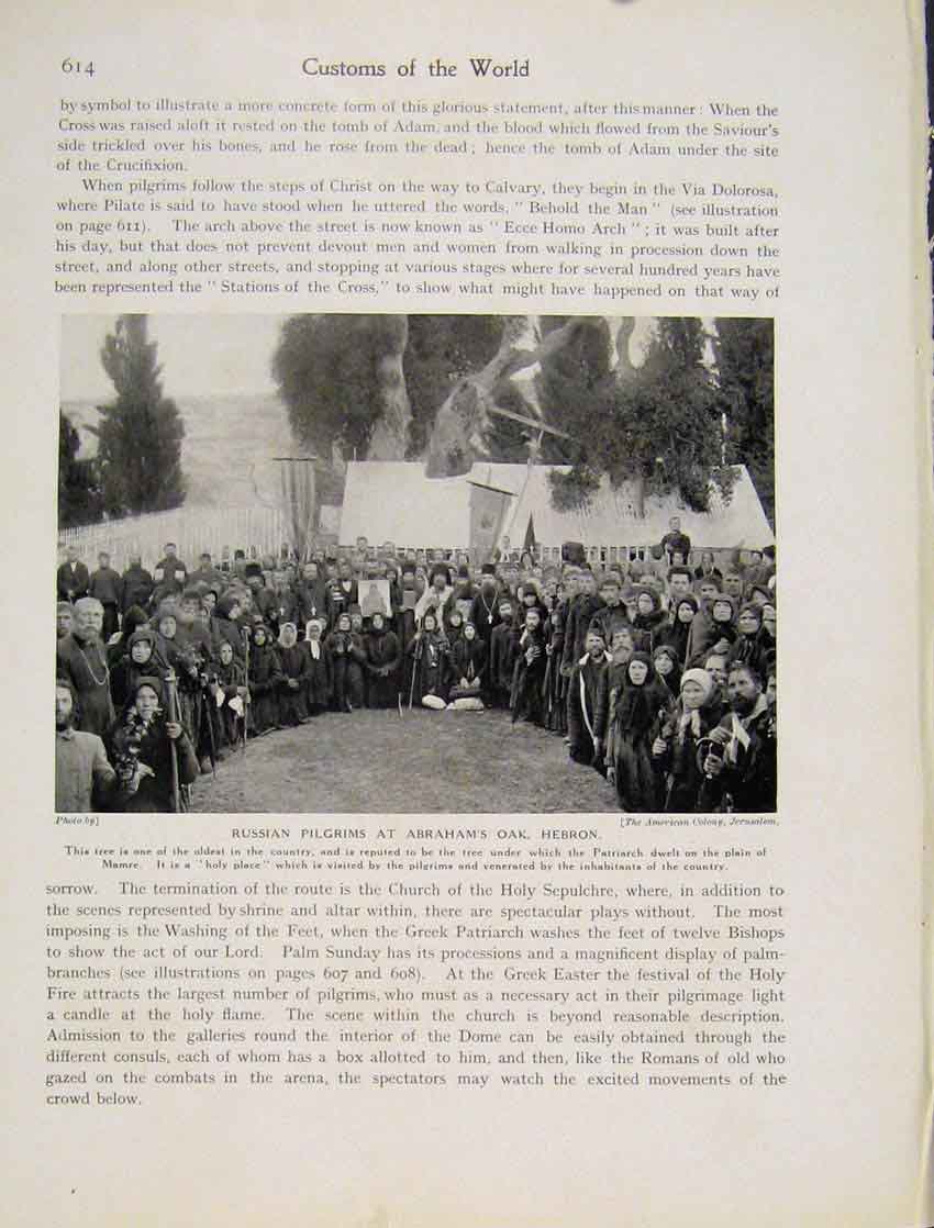 Original Old Antique Print Russian Pilgrims Abrahams Oak Hebron Photograph