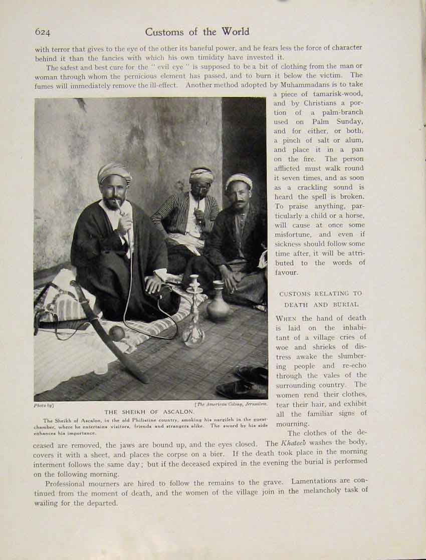 Original Old Antique Print Sheikh Ascalon Philistine Sword Photograph