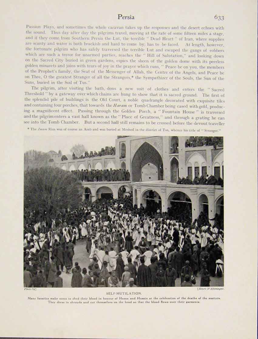 Original Old Vintage Print Persian Self Mutilation Hasan Photo C1931 20th