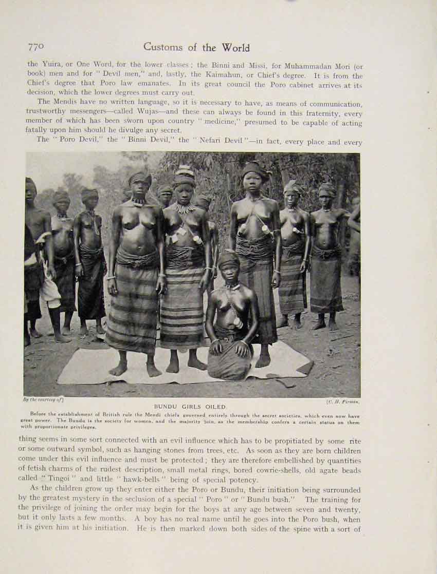 Original Old Antique Print Bundu Girls Oiled Mendi Chiefs Membership