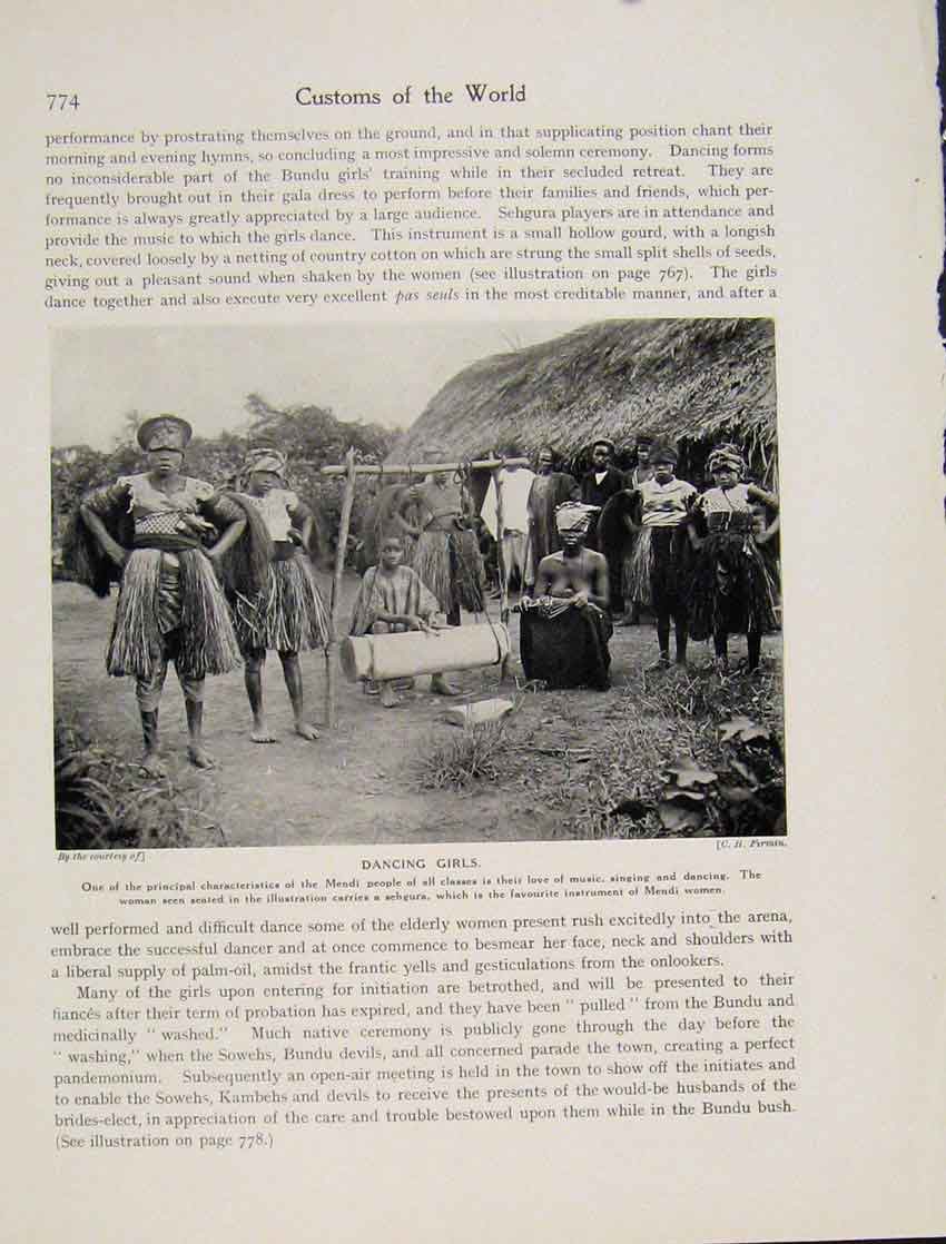 Original Old Vintage Print Dancing Girls Mendi Peope Fine Art Photo 1931 20th