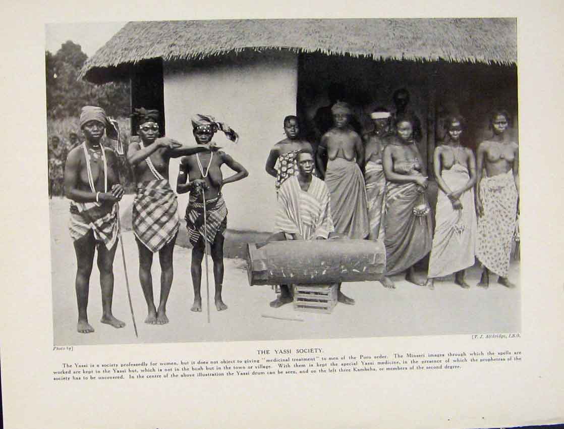 Original Old Antique Print Sierra Leone Sabo Medicine Twin Huts Fine Art