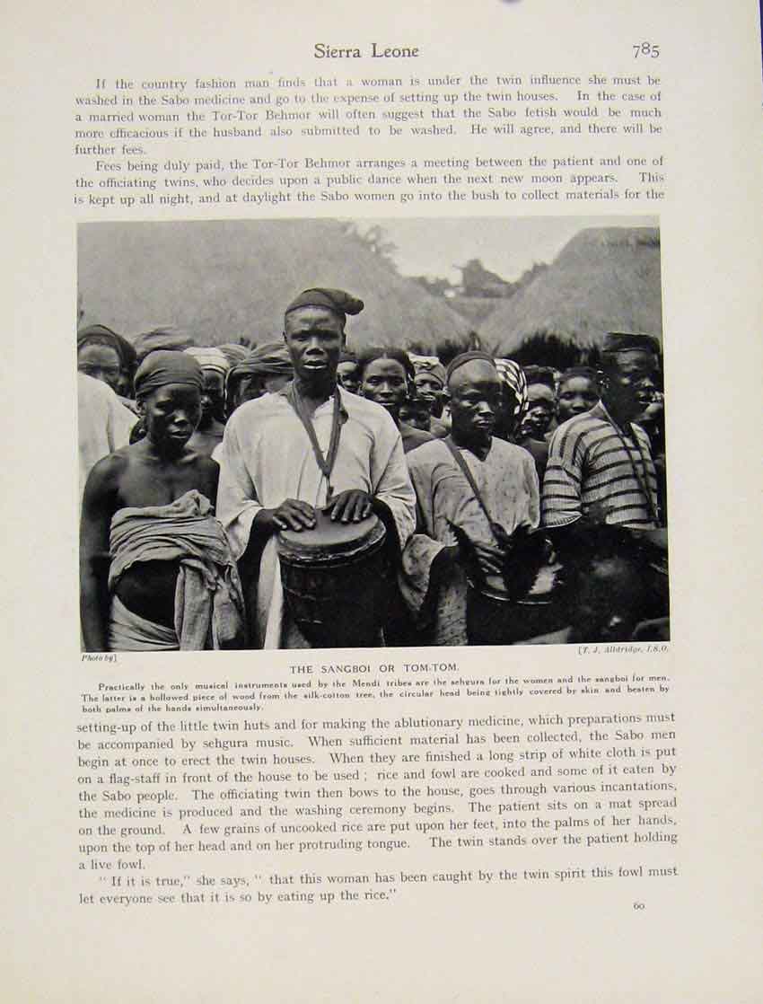 Original Old Vintage Print Sangboi Tom Tom Mendi Sabo Sierra Leone C1931 20th