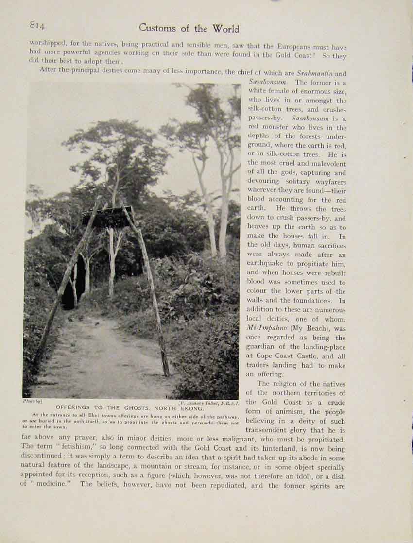Original Old Antique Print Offerings Chosts North Ekong Ekoi GCoast