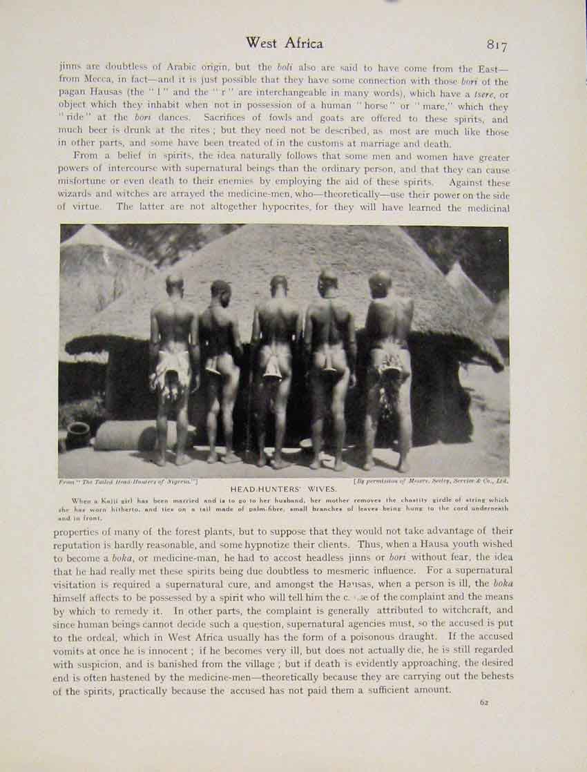 Original Old Vintage Print Head Hunters Wives West Africa Nigeria C1931 20th