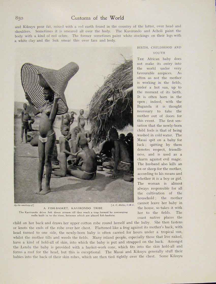Original Old Antique Print Fish Basket Kavirondo Tribe Africa Fine Art