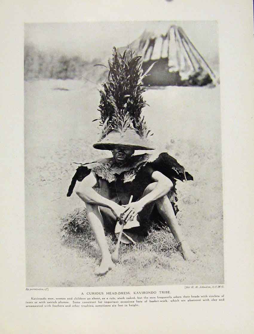 Original Old Antique Print Masai Girl African Africa Baganda Woman