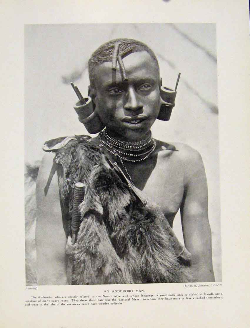 Original Old Antique Print Masai Warriors Men Bow Arrow Blub Sword Africa