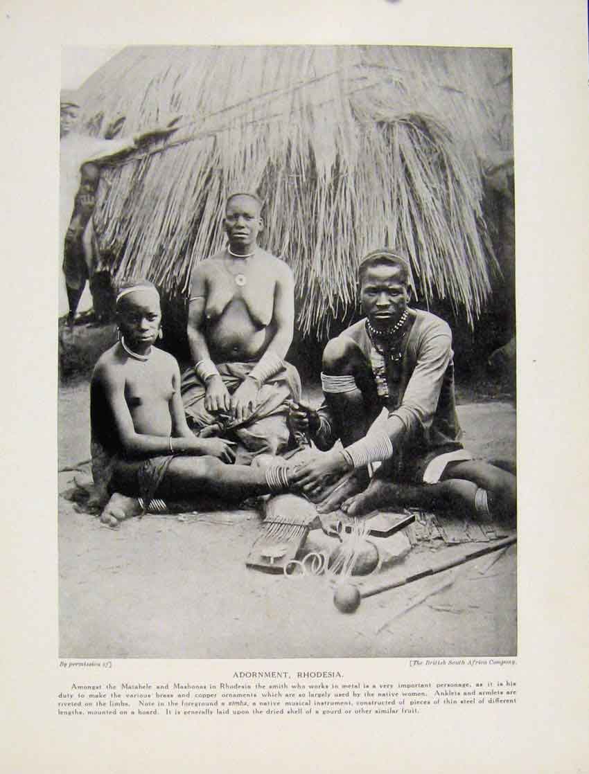 Original Old Vintage Print Native Dress Lake Bangweolo Awemba C1931 Art 20th