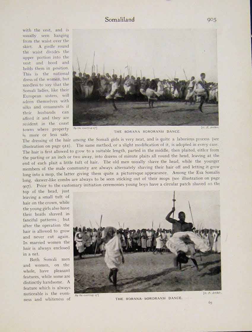 Original Old Antique Print Borana Bororansi Dance Somaliland Somalia