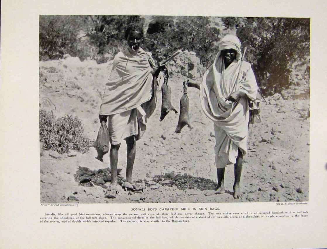 Original Old Antique Print Abyssinian Dress White Long Shirt Fine Art