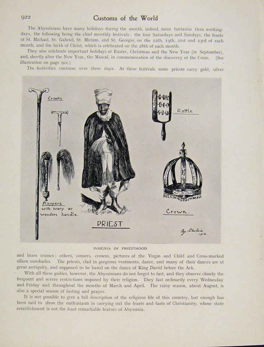 Original Old Vintage Print Isignia Priesthood Diagram Fine Art C1931 20th
