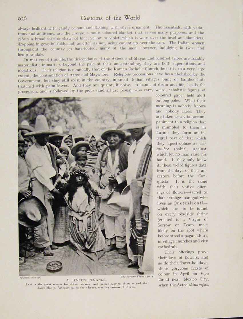 Old Antique Print Lenten Peance Native Women Sacre Monte Amecamica Photo