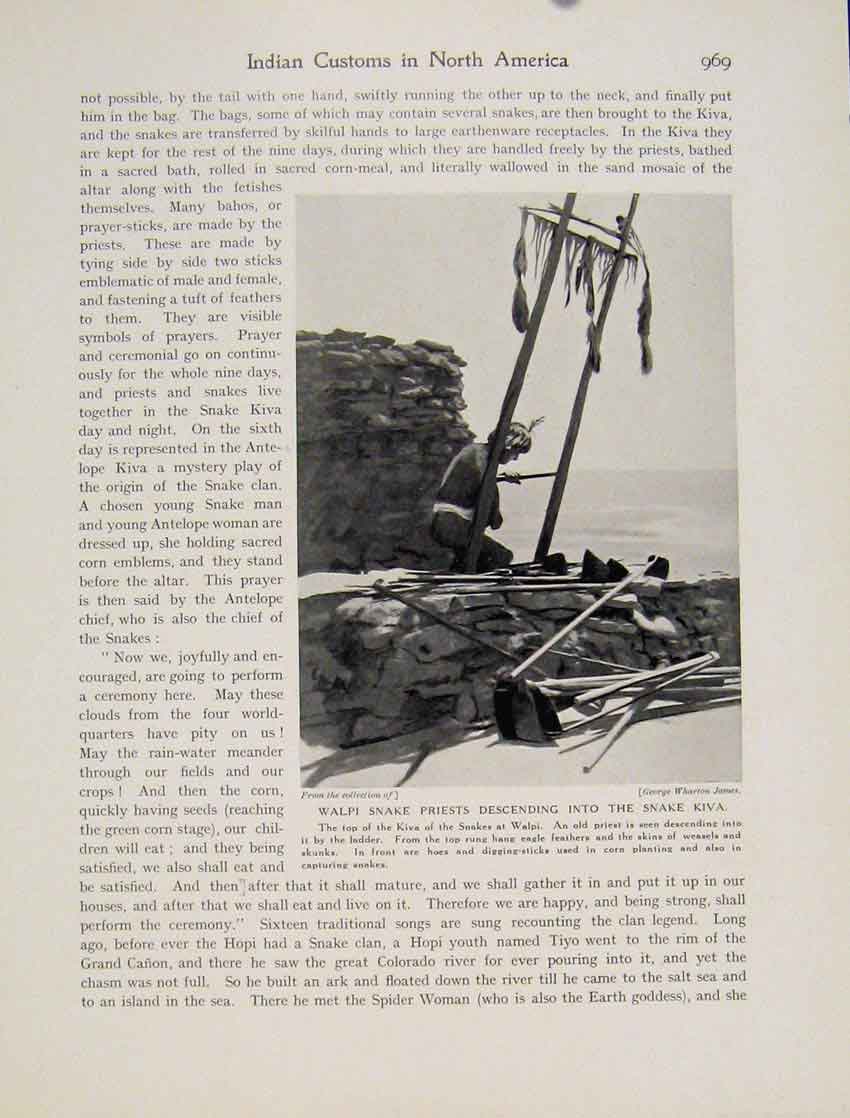 Old Antique Print Walpi Snake Priests Descending Kiva North Armerican Art