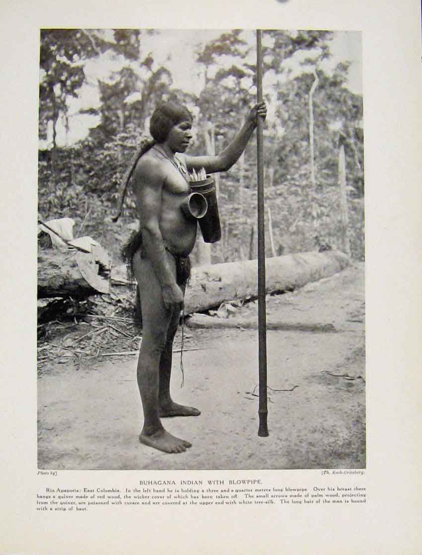 Original Old Antique Print Maksed Dance Kobeua Indians East Colombia
