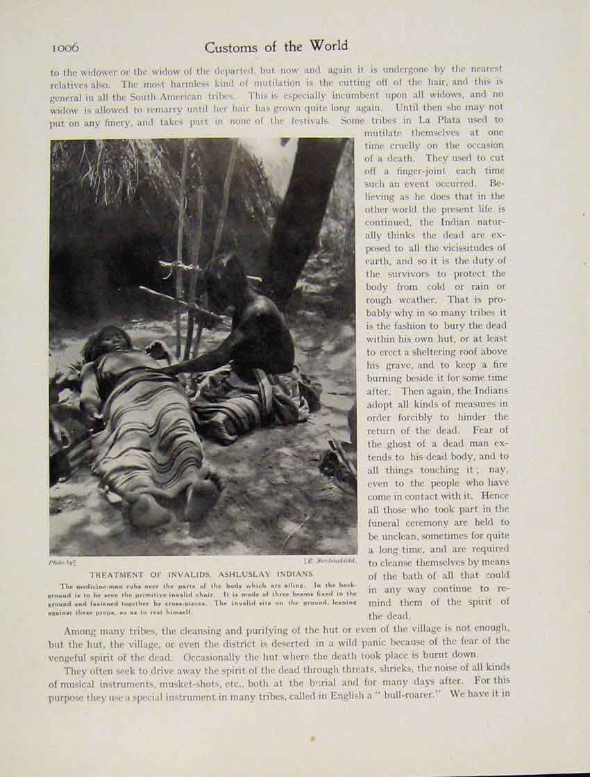 Old Antique Print Treatment Invalids Ashluslay Indians Medicine Man Photo