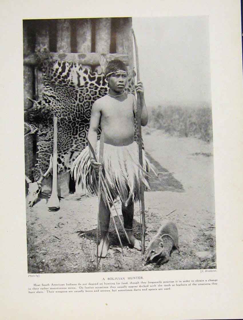 Original Old Antique Print Conebo Indians Javero River Peru Fine Art