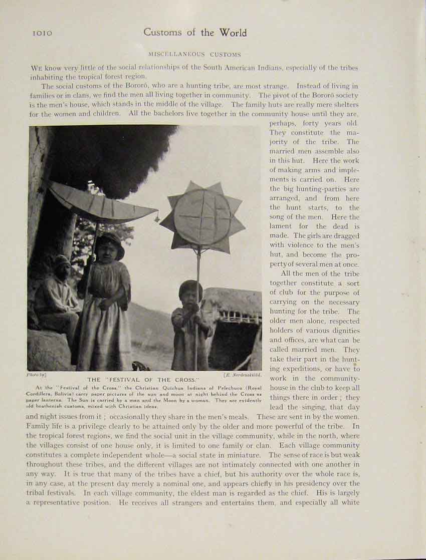 Old Antique Print Festival Gross Christian Indians Pelechuco Bolivia Art