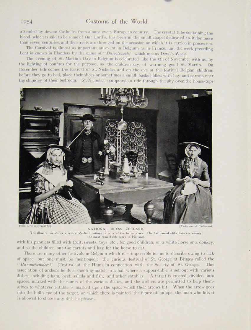 Original Old Vintage Print National Dress Zealand Cottage Holland C1931 20th