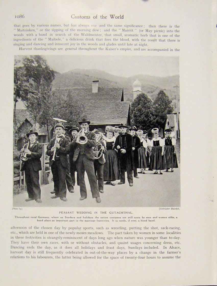 Original Old Antique Print Peasant Weeding Gutachthal Germany Sundays