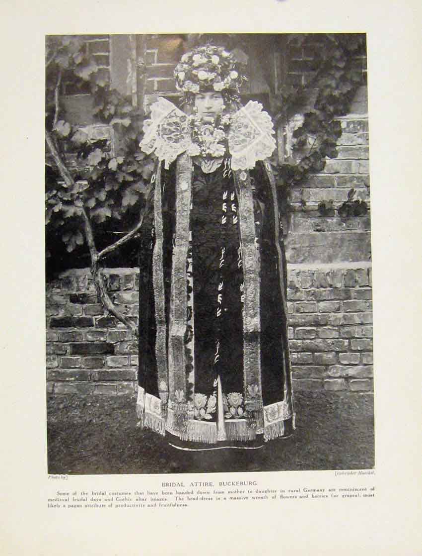 Original Old Antique Print Custom Bridal Attire Hanover Pagan Germany
