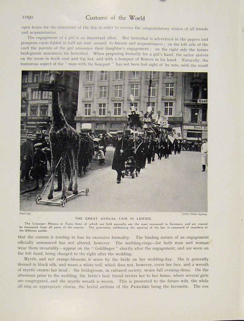 Original Old Antique Print Great Annuall Fair Leipziger Messen Fairs Art