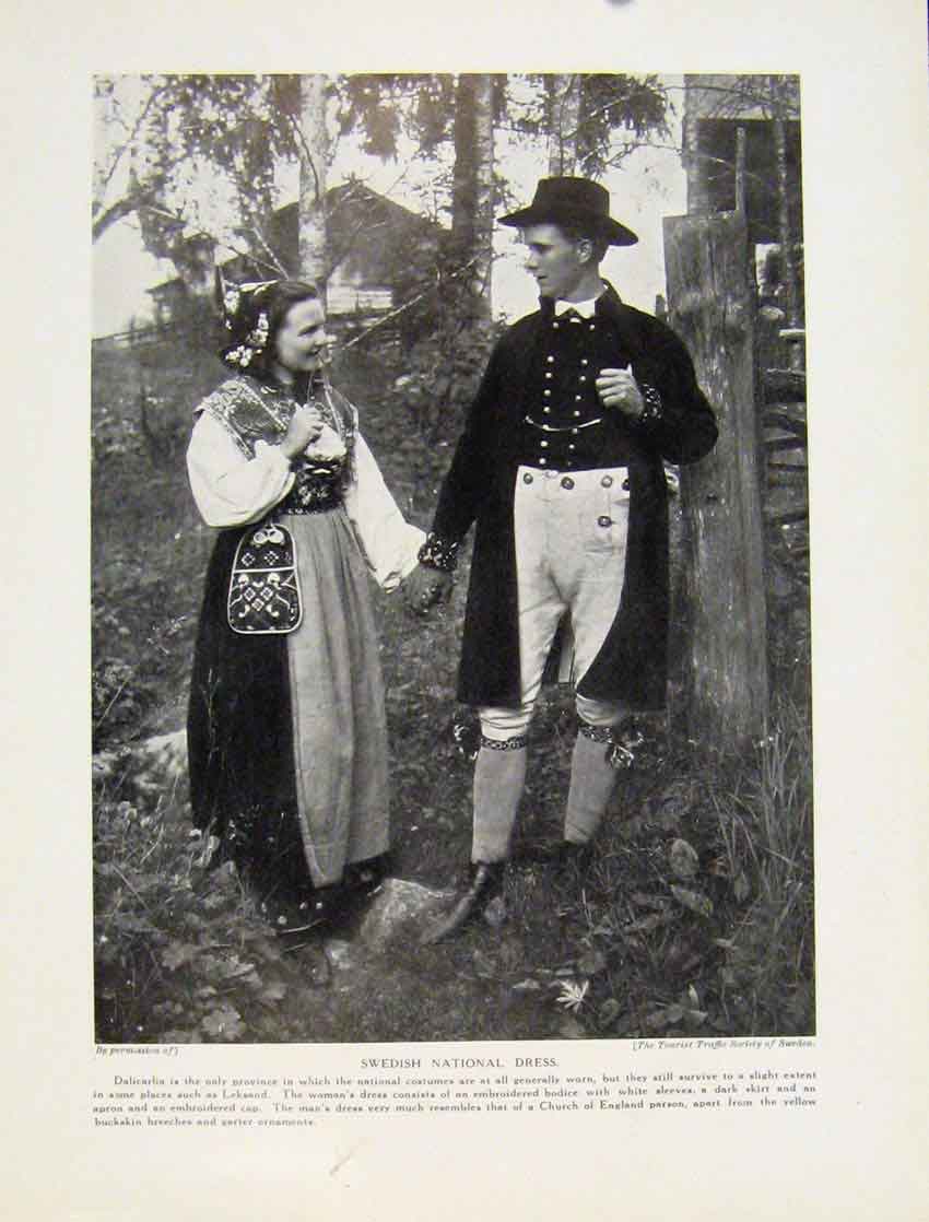 Original Old Antique Print Norwegian National Dress Norway Hardanger Sactersdal