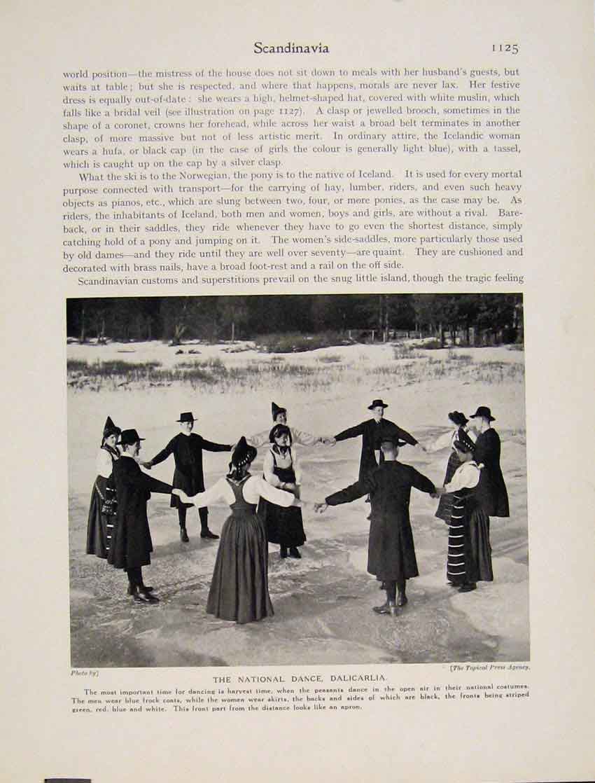 Original Old Vintage Print National Dance Dalicarlia Ice Snow C1931 20th