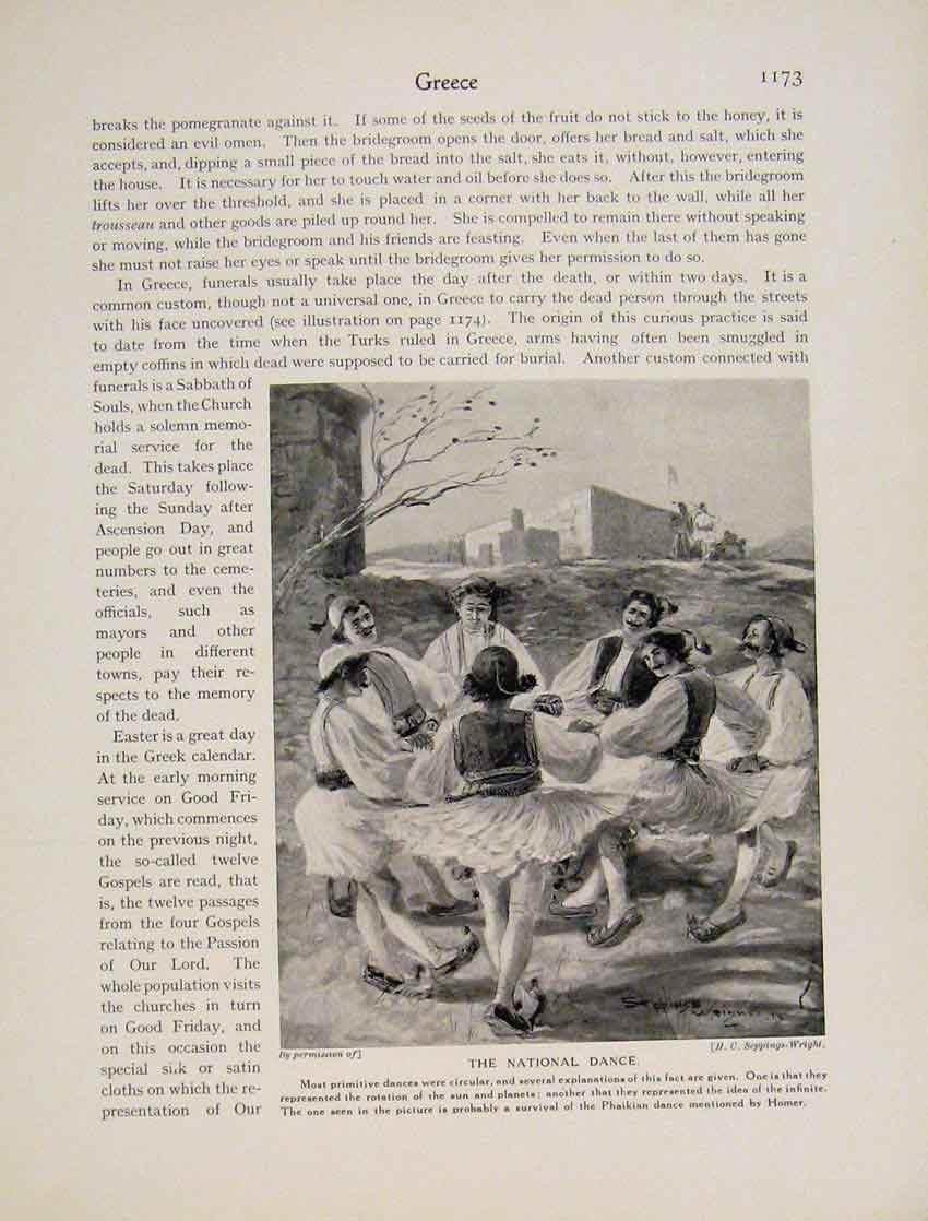 Original Old Antique Print National Dance Phaikian Homer Sketch Etching