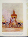 Old Antique Print Cremation Pongyi Burman Monk Burial Burning Color Art