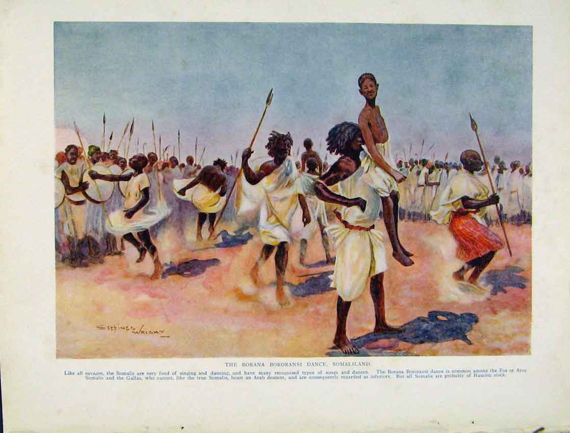 Original Old Antique Print Borana Bororansi Dance Somaliland Aysa Color Art