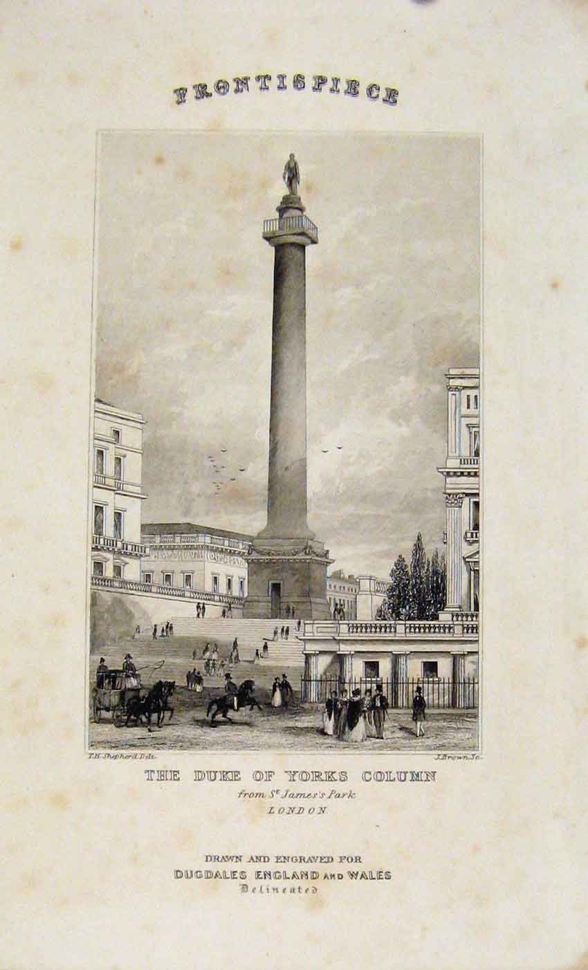 Original Old Antique Print Dugdale C1845 Duke Yorks Column London 19th