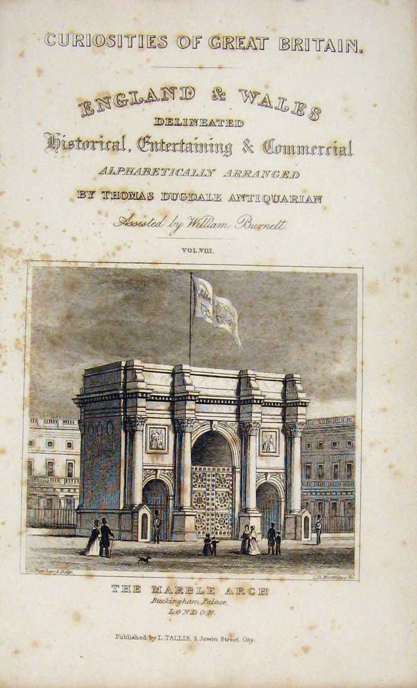 Original Old Antique Print Dugdale C1845 Marble Arch London Fine Art Victorian