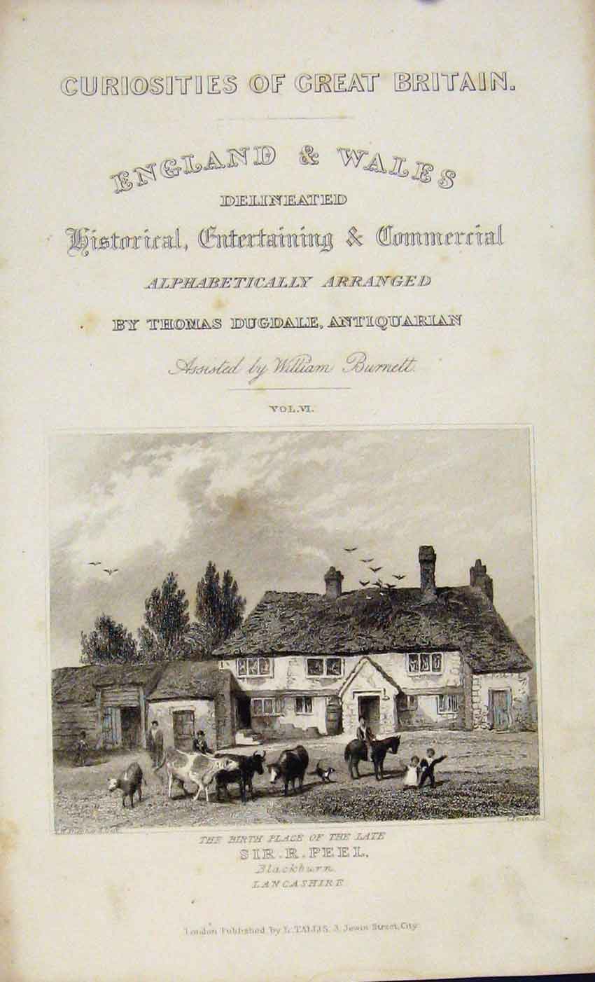 Original Old Antique Print Ref.144 Dugdale C1845 Sir Peel Birth Place Lancashire