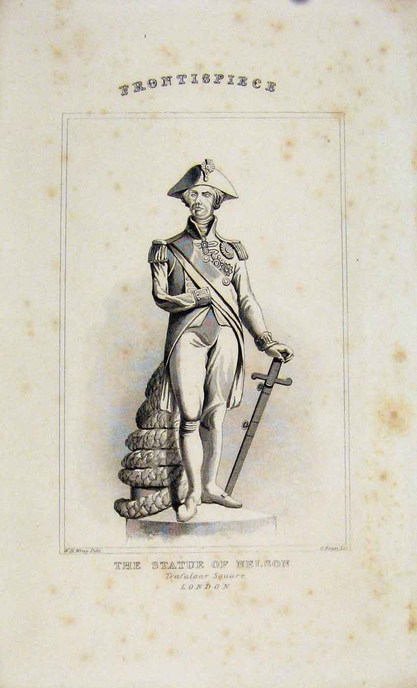 Original Old Antique Print Dugdale C1845 Statue Nelson Trafalgar Square 19th