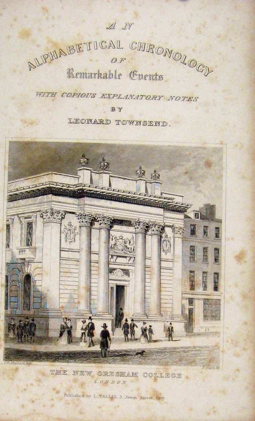 Original Old Antique Print Dugdale C1845 New Gresham College London Victorian