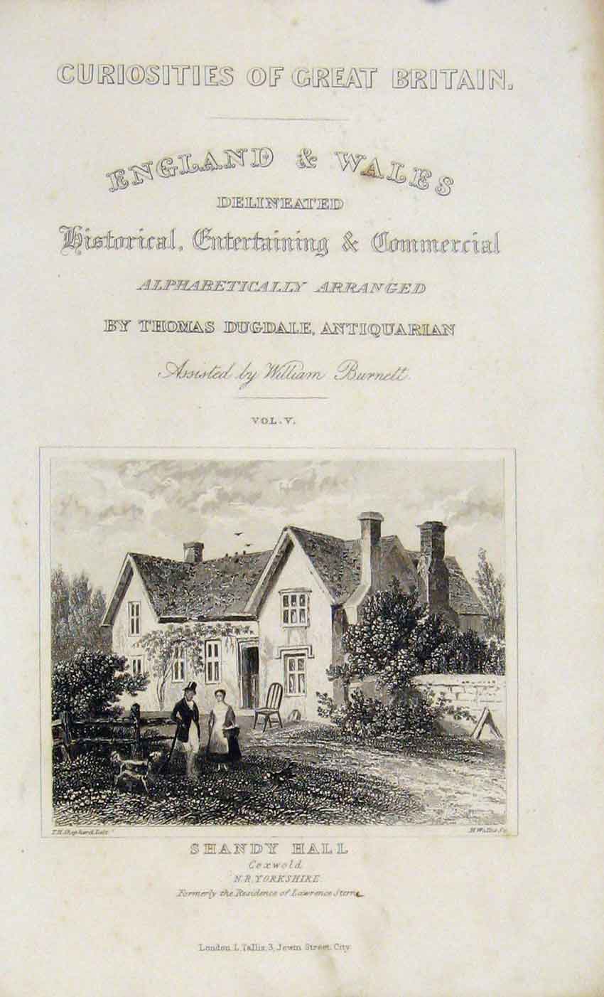 Original Old Antique Print Dugdale C1845 Shandy Hall Yorkshire 19th