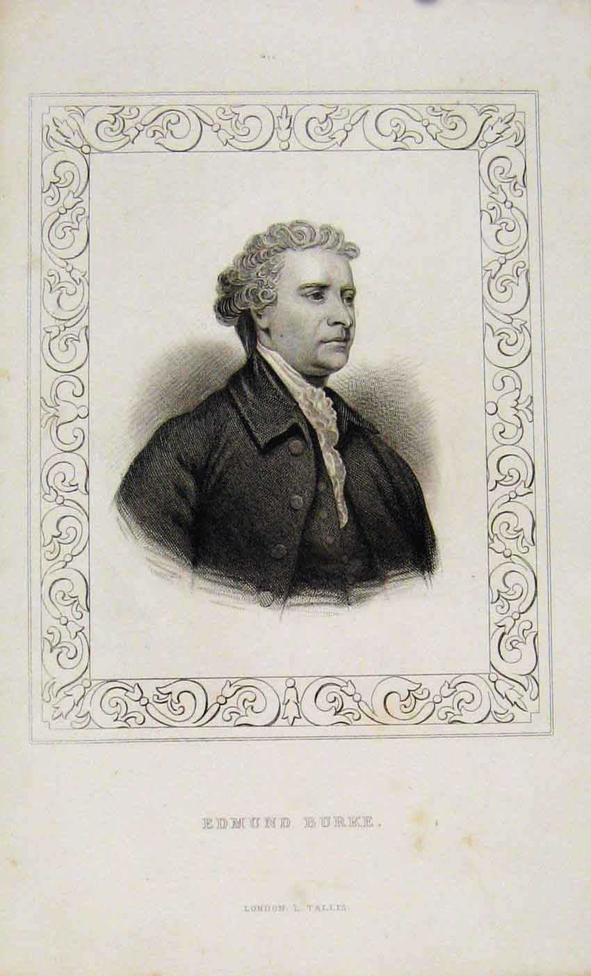 Original Old Antique Print Dugdale C1845 Portrait Wdmund Burke 19th