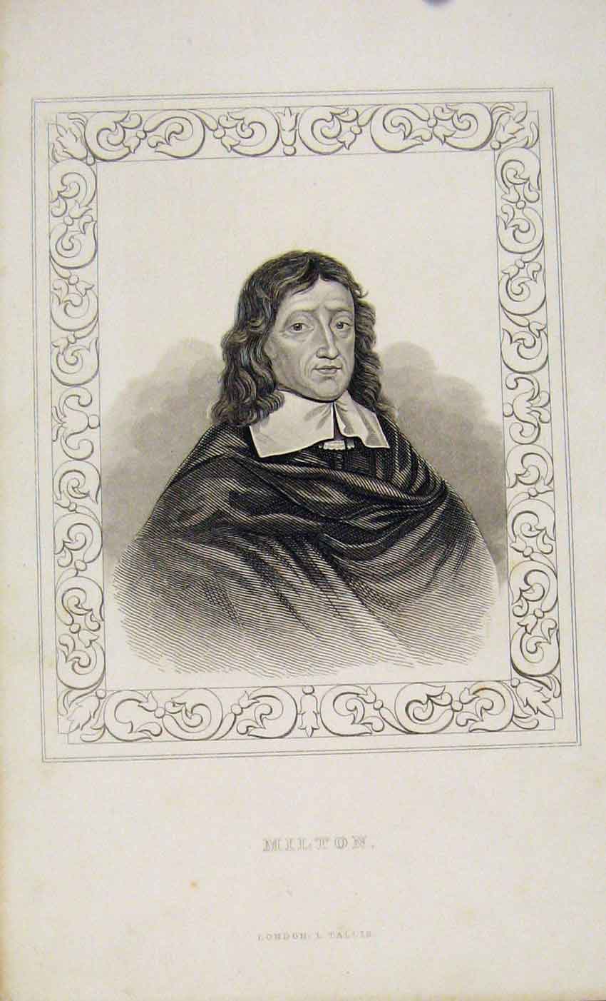 Original Old Antique Print Dugdale C1845 Portrait Milton 19th Century