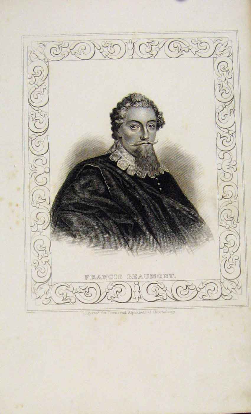 Original Old Antique Print Dugdale C1845 Portrait Francis Beaumount Victorian