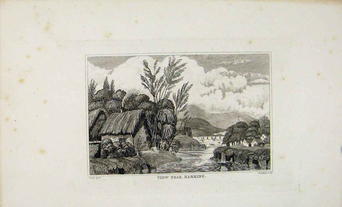 Original Old Antique Print Dugdale C1845 View Near Barking England Victorian