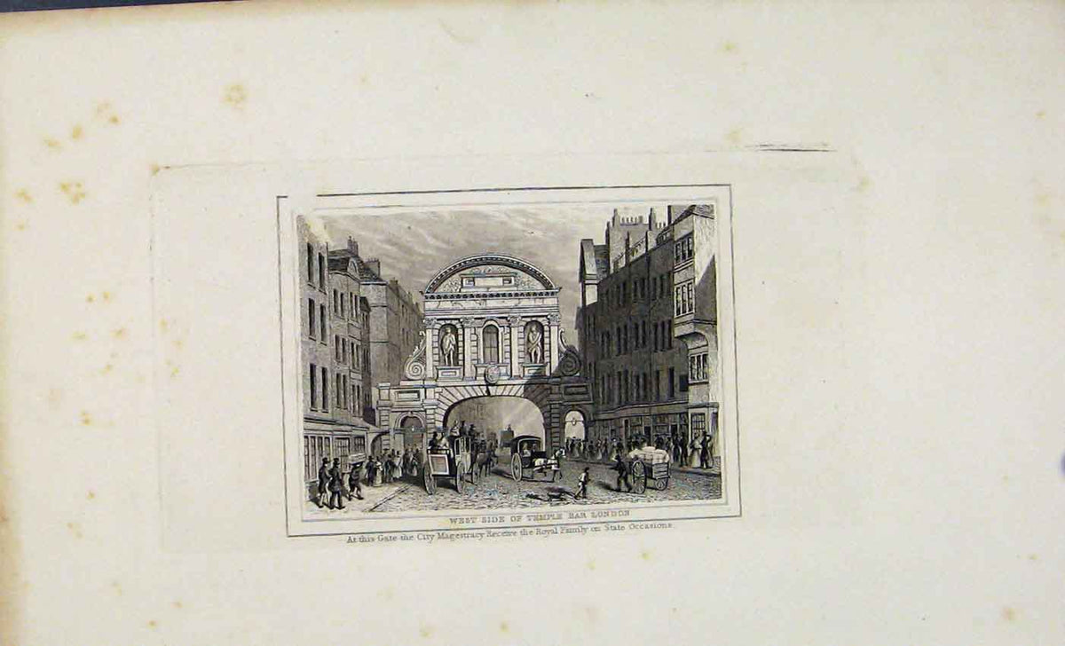 Original Old Antique Print Dugdale C1845 West Side Temple Bar London Victorian