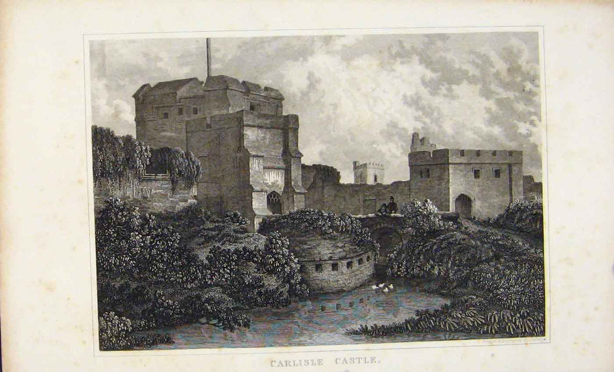 Original Old Antique Print Dugdale C1845 Carlisle Castle Cumberland Victorian
